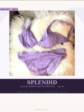 Splendid Lavender Ribbed Underwire Bikini Set Size M | Full Coverage Bottom |